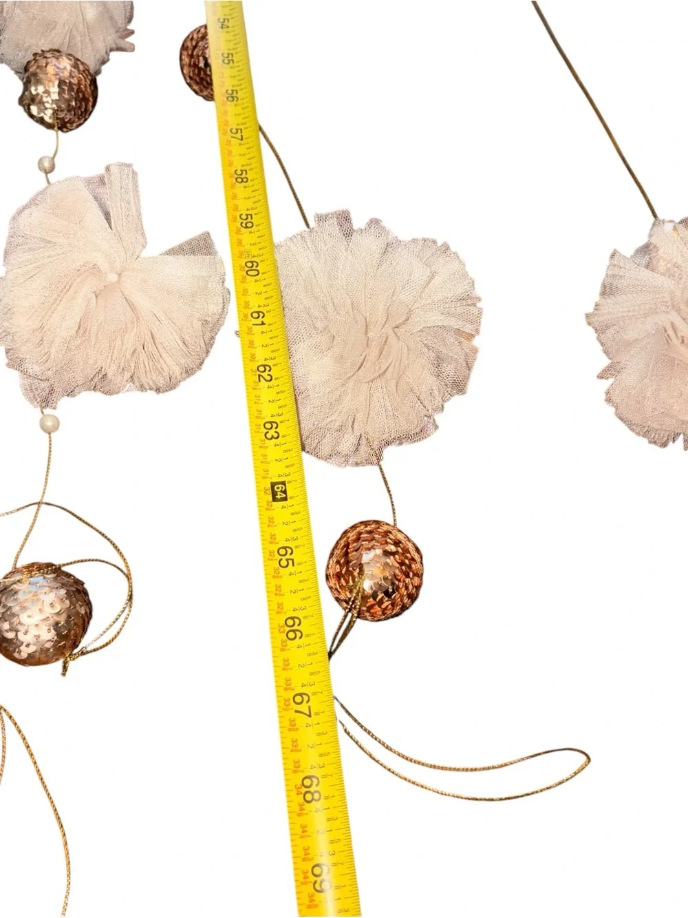 Neutral Pom-Pom Garland with Gold Beads - Home Holiday Decor 10pcs